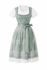 Damen Dirndl Kleid mit Perlenbesatz, Spitzeneinsatz und Bindeschleife – Grün
