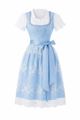 Damen Dirndl Kleid mit Perlenbesatz, Spitzeneinsatz und Bindeschleife – Blau