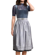 Damen Dirndl Kleid mit Schmuckapplikation, Schürze und Faltenrock – Blau
