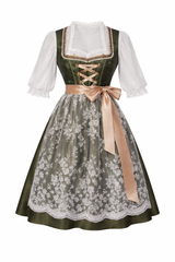 Damen Dirndl Kleid mit Zierkette, Schnürfront und bestickter Schürze – Dunkelrosa