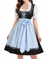 Damen Dirndl Set mit Bluse, Schnürung und Schürze – Schwarz