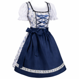 Damen Dirndl Set mit floralem Muster, Schnürfront und Schürze – Weiß