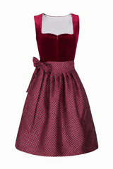 Damen Dirndl Set mit Samtoberteil und Schürze – Dunkelrot