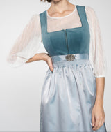 Damen Dirndl Set mit Stehkragenbluse, Taillenapplikation und Rockteil – Grün