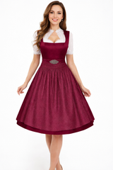 Damen Dirndl Set mit Stehkragenbluse, Taillenapplikation und Rockteil – Rot