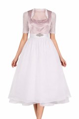 Damen Dirndl Set mit Stehkragenbluse, Taillenapplikation und Rockteil – Hellrosa