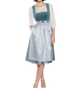 Damen Dirndl Set mit Stehkragenbluse, Taillenapplikation und Rockteil – Hellblau