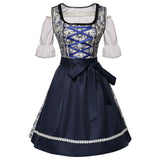 Damen Dirndlkleid-Set mit Schnürmieder, Bluse und weitem Rock – Blau