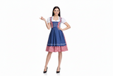Damen Dirndlkleid Set mit Schürze und Bluse – Karo blau
