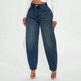 Damen Dunkelblaue Mom Jeans mit Hoher Taille – Dunkelblau