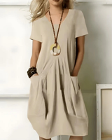 Damen Festliches Sommerkleid mit Taschen | Midi Kleid – Beige