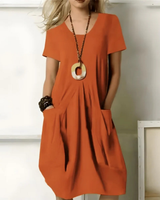 Damen Festliches Sommerkleid mit Taschen | Midi Kleid – Orange