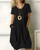 Damen Festliches Sommerkleid mit Taschen | Midi Kleid – Schwarz