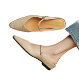 Damen Flache Schuhe mit Spitze, Riemen und Schnallenverschluss – Beige