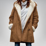 Damen Fleecejacke mit Kapuze und Taschen – Braun