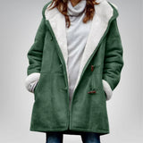 Damen Fleecejacke mit Kapuze und Taschen – Grün
