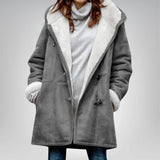 Damen Fleecejacke mit Kapuze und Taschen – Grau