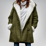 Damen Fleecejacke mit Kapuze und Taschen – Moosgrün