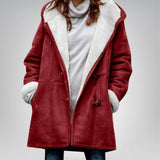Damen Fleecejacke mit Kapuze und Taschen – Rot
