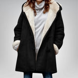 Damen Fleecejacke mit Kapuze und Taschen – Schwarz
