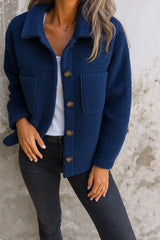 Damen Fleecejacke mit Knopfverschluss und Brusttaschen – Marineblau