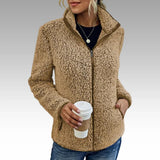 Damen Fleecejacke mit Reißverschluss und Stehkragen – Beige