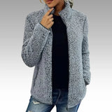 Damen Fleecejacke mit Reißverschluss und Stehkragen – Grau