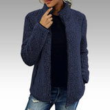 Damen Fleecejacke mit Reißverschluss und Stehkragen – Marineblau
