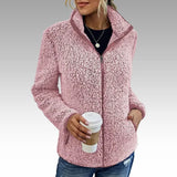Damen Fleecejacke mit Reißverschluss und Stehkragen – Rosa