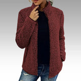 Damen Fleecejacke mit Reißverschluss und Stehkragen – Rot