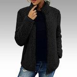 Damen Fleecejacke mit Reißverschluss und Stehkragen – Schwarz