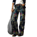 Damen Gerade Geschnittene Hose mit Muster und Gürtelschlaufen – Blumenmuster