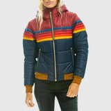 Damen Gesteppte Colorblock Jacke mit Streifen und Teddyfutter – Dunkelblau