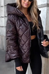 Damen Gesteppte Jacke mit Stehkragen und Kontrastbündchen – Braun