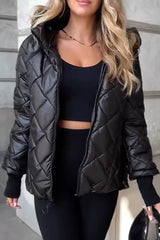Damen Gesteppte Jacke mit Stehkragen und Kontrastbündchen – Schwarz