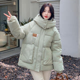 Damen Gesteppte Pufferjacke mit Kapuze Frontreißverschluss Brusttasche und Seitentaschen – Mintgrün