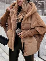 Damen Gesteppte Winterjacke mit Kapuze und Plüscheinsätzen – Braun