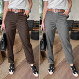 Damen gestreifte Pantalon mit lässigem Schnitt – Braun