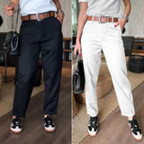 Damen gestreifte Pantalon mit lässigem Schnitt – Schwarz