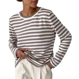 Damen Gestreiftes Langarmshirt mit Rundhals – Taupe