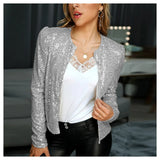 Damen Glitzernde Partyjacke mit Reißverschluss – Silber