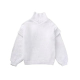 Damen Grobstrick Rollkragenpullover mit Langen Ärmeln und Rippbündchen – Weiß