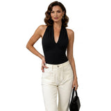 Damen Halterneck-Body mit tiefem V-Ausschnitt – Schwarz