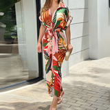 Damen Hemdblusenkleid in Midi-Länge mit Kragen Knopfleiste Bindegürtel und Kurzen Ärmeln – Rosa