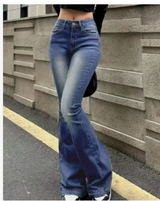 Damen High-Waist Flared Jeans mit Komfortstretch – Blau