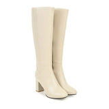 Damen hohe Stiefel mit Blockabsatz und seitlichem Reißverschluss – Khaki