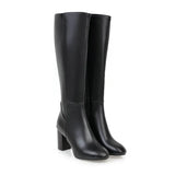 Damen hohe Stiefel mit Blockabsatz und seitlichem Reißverschluss – Schwarz