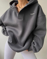 Damen Hoodie mit Kapuze V-Ausschnitt Polokragen und Bündchen – Grau
