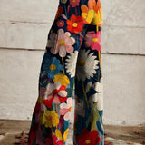 Damen Hose mit Blumenmuster und weitem Bein – Mehrfarbig