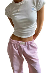 Damen Hose mit Elastischem Bund und Geradem Bein – Rosa
